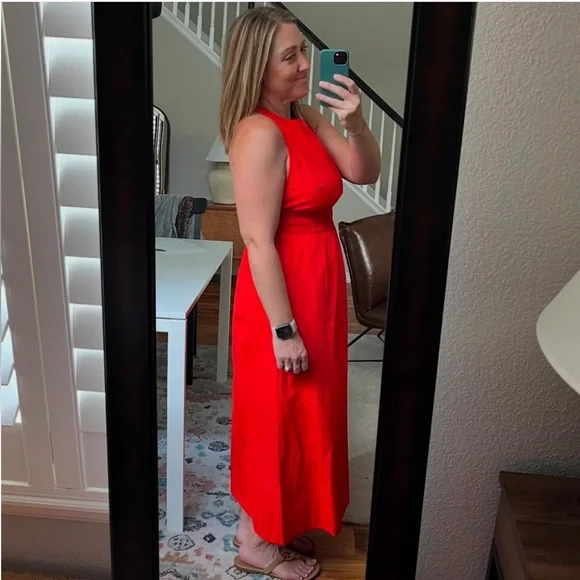 A New Day Tomato Red Sleeveless Criss Cross Back Dress Size Small - Picture 3 of 8